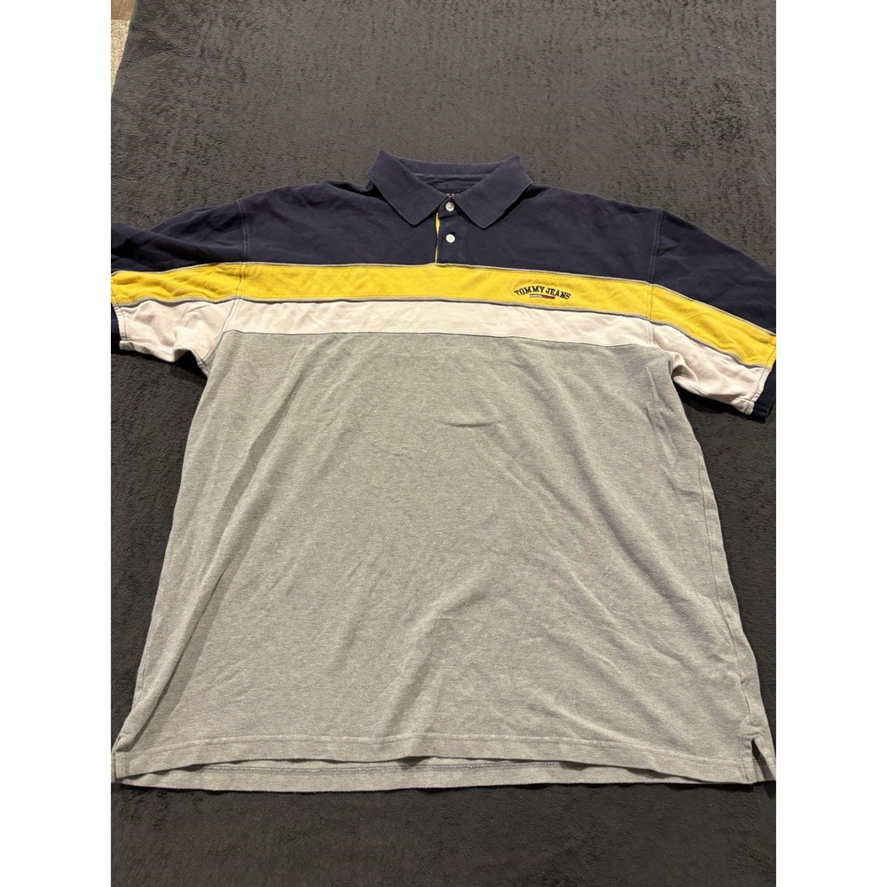 Tommy Jeans Color Block Polo Shirt Size XL Navy Yellow Gray Cotton